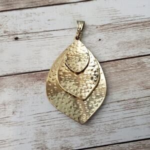 Vintage Pendant Gold Tone Hammered Leaf Trio Statement